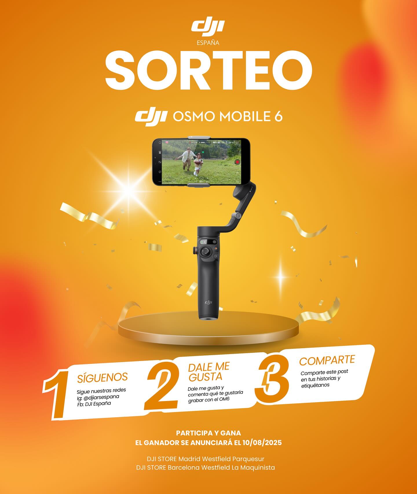 🎉📱 ¡SORTEO DJI! 📱🎉
¿Quieres capturar tus momentos con estilo y máxima estabilidad?
Estamos regalando un DJI Osmo Mobile 6 y participar es muy fácil:
🛠️ DINÁMICA:
1️⃣ Síguenos en Instagram y Facebook 👉 Ig: @djiarsespana Fb: DJI España
2️⃣ Deja un comentario en esta publicación 🗨️
3️⃣ Comparte este post en tus historias y menciónanos (@djiarsespana)
🎁 ¡Así de fácil entras al sorteo!
🗓️ El ganador será anunciado el 10 de agosto a las 18 horas
🎬 Eleva tu contenido. Estabiliza tus ideas. Crea con DJI.
🚨 RECUERDA:
Nunca pediremos dinero, números de cuenta, tarjetas ni datos personales. Esta es la única cuenta válida y verificada. No te dejes engañar. (Ig: @djiarsespana Fb: DJI España )
🔖 #SorteoDJI #GiveawayDJI #OsmoMobile6 #DJIEspaña #DJIStoreIberia #ContenidoPro #EstabilizaTuEstilo