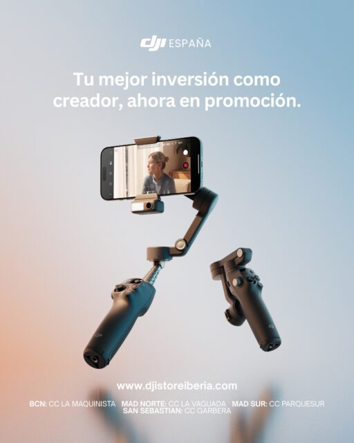 ¡Tu mejor inversión como creador, ahora en promoción! 🎥✨
Dale un toque profesional a tus videos y consigue tomas más fluidas con el Osmo Mobile 8. No dejes pasar nuestros precios especiales, disponibles del 10 al 27 de septiembre de 2026:
Pack Estándar Osmo Mobile 8: Llévatelo por solo 96 € (precio regular 109 €).
Pack Seguimiento Avanzado Osmo Mobile 8: Consíguelo por 135 € (precio regular 159 €).
📍 Aprovecha esta promoción visitando nuestras tiendas físicas:
Madrid Norte: CC La Vaguada.
Madrid Sur: CC Parquesur.
Barcelona: CC La Maquinista.
San Sebastián: CC Garbera.
🌐 También puedes comprar en línea: www.djistoreiberia.com
#DJI #OsmoMobile8 #CreadoresDeContenido #VideografiaMobile #DJIStoreIberia #OfertasTech